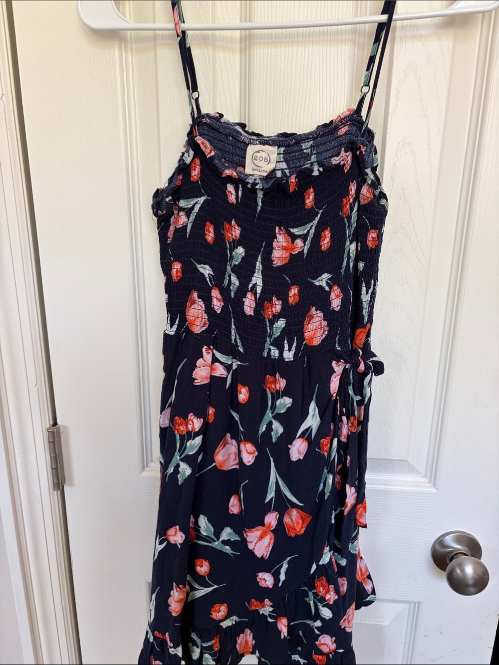 Navy Floral Smocked Mini Dress with Spaghetti Straps